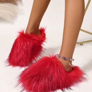 SHEIN Red Plush Slippers